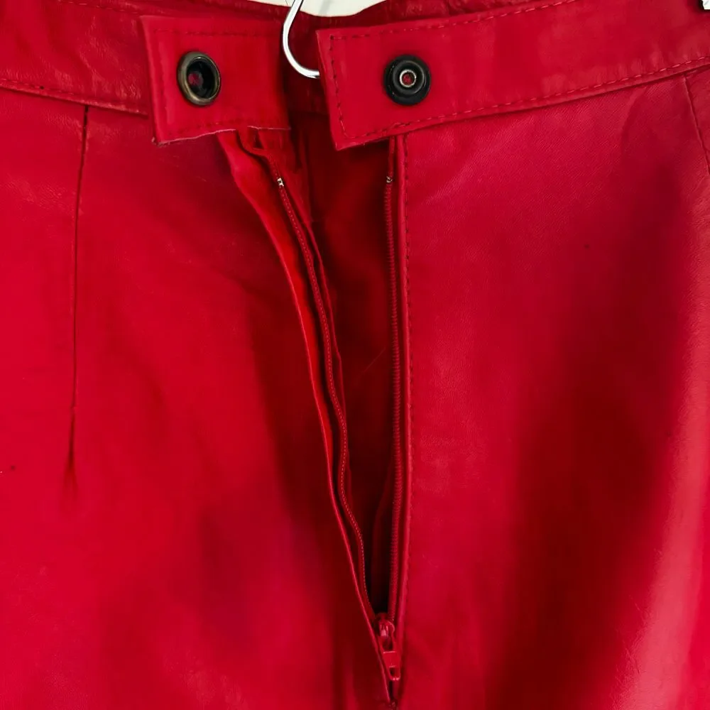 Vintage Red Leather Pencil‎ Skirt Size 7/8 High Waist Moto Y2K Mob Wife 80's - Picture 7 of 13